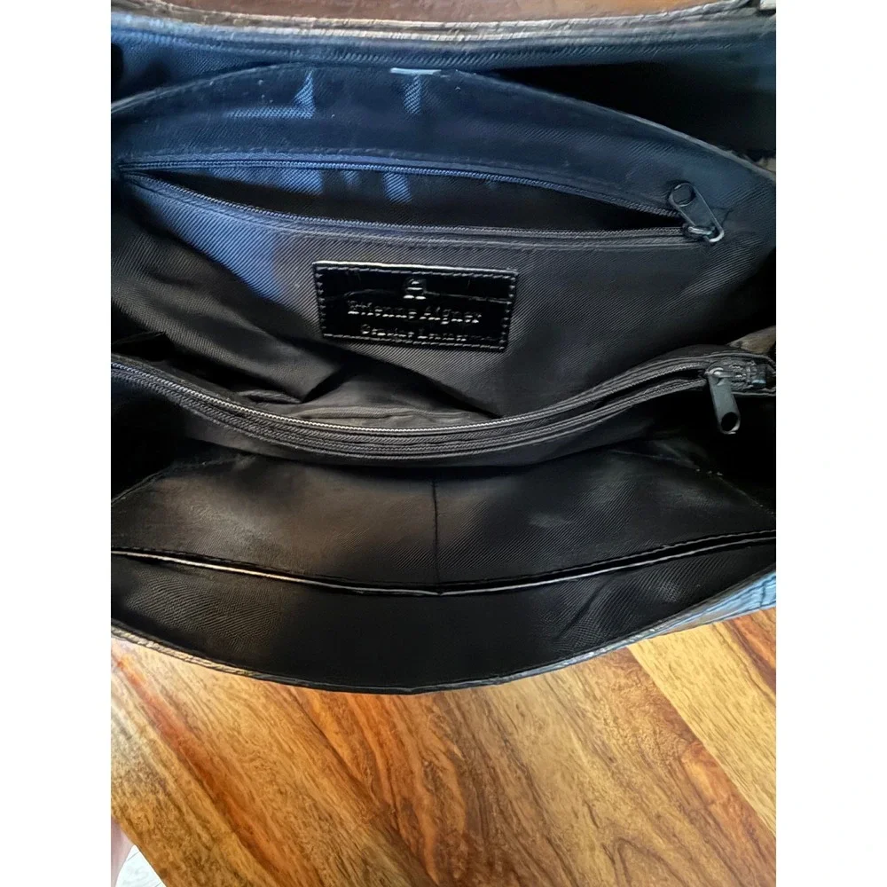 Etienne Aigner Black Croc Embossed Leather Baguette Shoulder Bag Silver Hardware